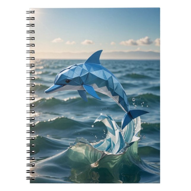 Carnet Origami dolphin jumping out of the sea spiral (Devant)