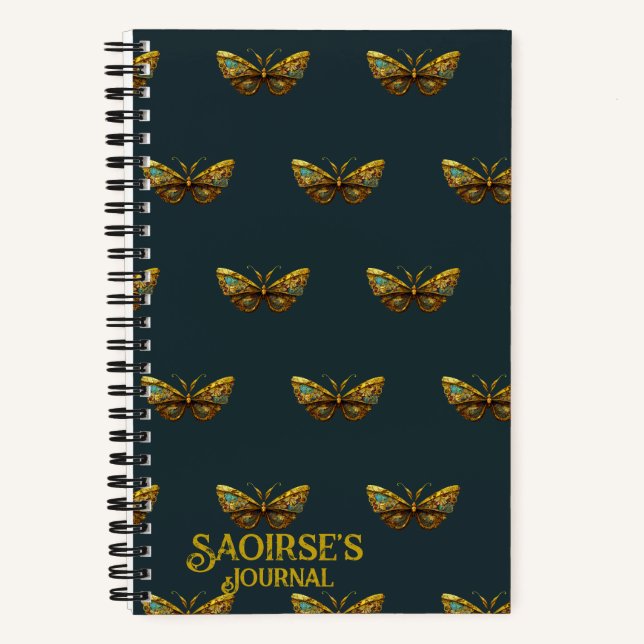 Carnet Ornate Gold & Papillon Turquoise Petite couverture (Recto)