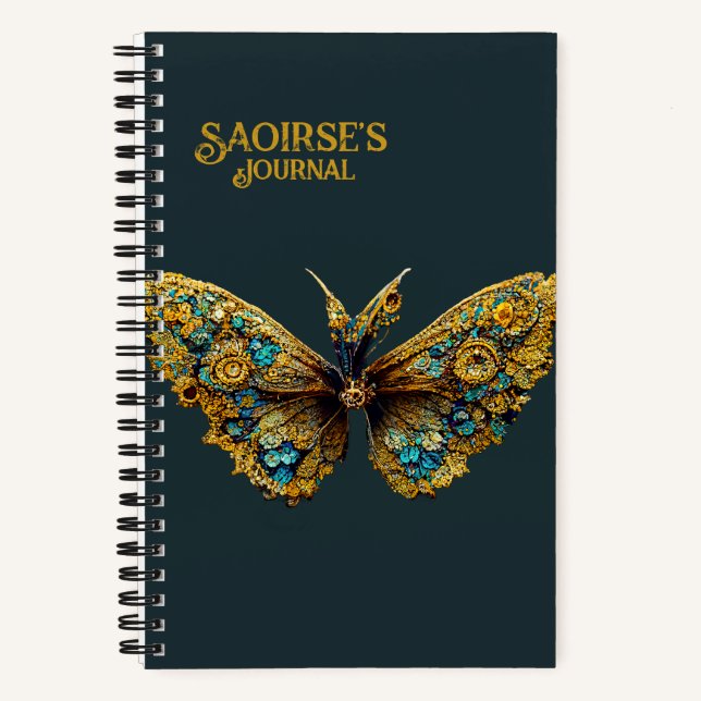 Carnet Ornate Gold & Papillon Turquoise Petite couverture (Recto)