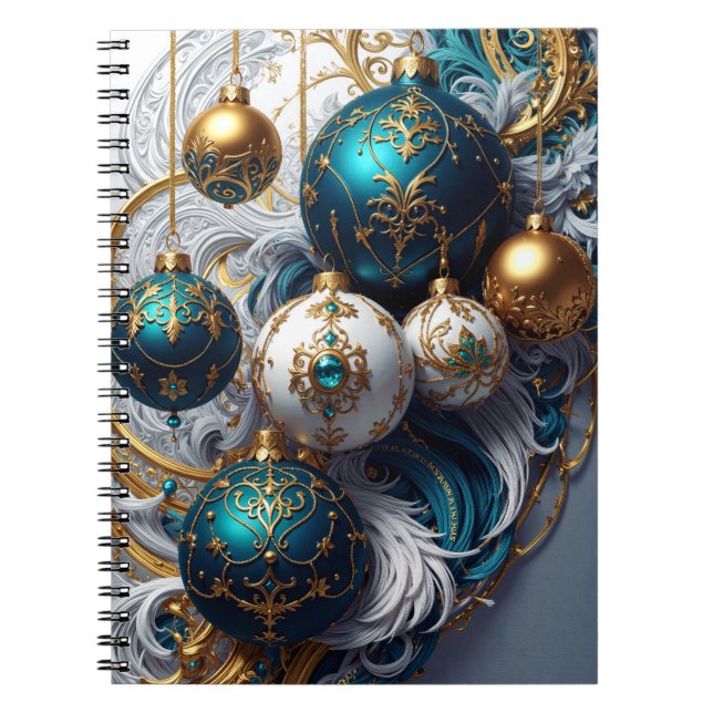 Carnet Ornement de luxe en boules de Noël bleu or (Devant)