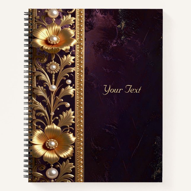 Carnet Ornement Floral Doré avec Perles (Devant)