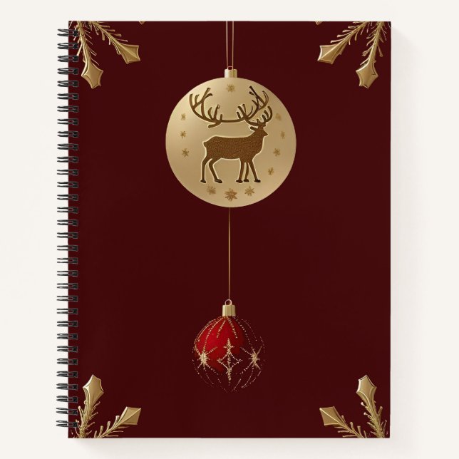 Carnet Ornements de Noël Cerf Doré Cadeau de Fêtes (Devant)