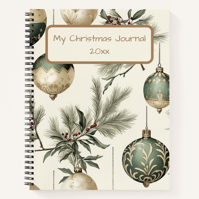 Carnet Ornements de Noël Sage Green et Gold (Devant)
