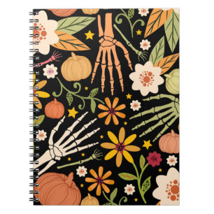Carnet Os d'Halloween, motif floral sans couture.