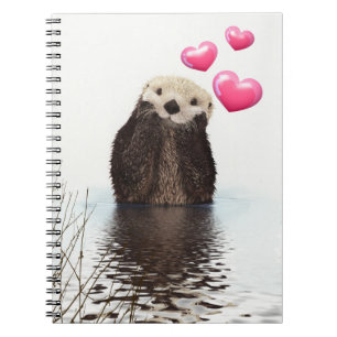 Carnet Otter mignonne avec Coeurs d'Amour Rose