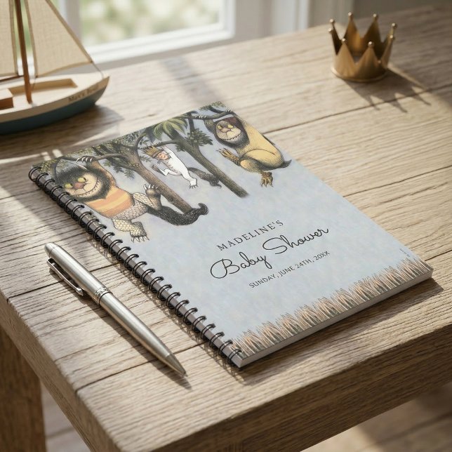 Carnet Où les choses sauvages sont Baby showers (Generated image of notebook on small table)