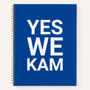 Carnet Oui We Kam drôle typographie moderne blanc et bleu