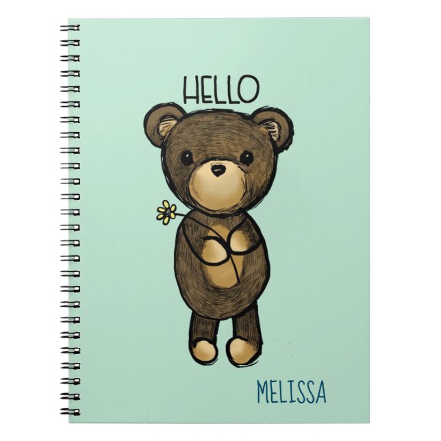 Carnet Ours Brown mignon avec Fleur Jaune Bonjour (Devant)