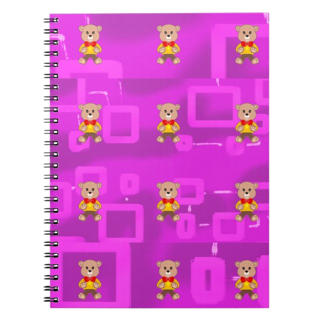 Carnet Ours cuivré mignon sur rose géométrique (Devant)