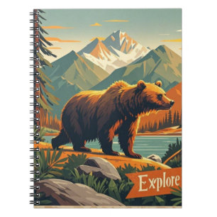 Carnet Ours de style rétro dessin animé et affiche de la