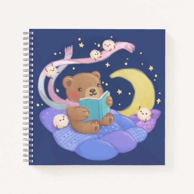 Carnet Ours en peluche lisant avec illustration de monstr (Devant)