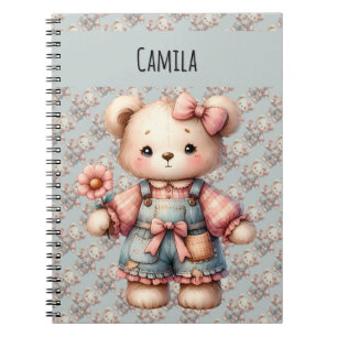Carnet Ours en peluche pastel tenant une fleur portant un