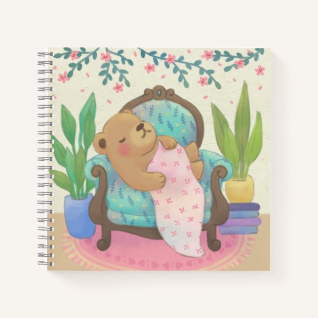 Carnet Ours en peluche sur illustration de fauteuil vinta (Devant)