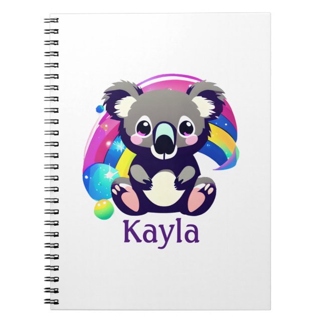 Carnet Ours koala personnalisé et arc-en-ciel (Devant)