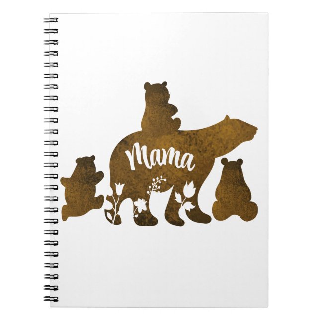 Carnet Ours Mama Avec 3 Bébés Ours Cubs Après Maman (Devant)