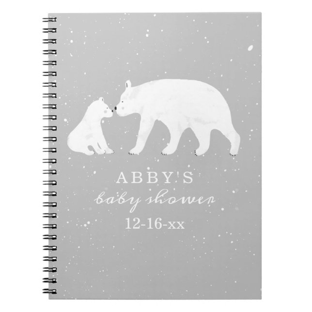 Carnet Ours polaire Neige Neutre Mama Baby shower Invité (Devant)