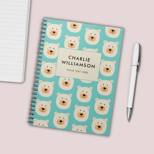Carnet Ours polaire personnalisé pour enfants mignon (Kids White Bear personalized notebook with bear pattern)