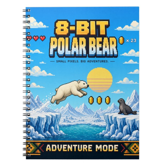 Carnet Ours polaire, Pixel Art Rétro 8 Bits (Devant)