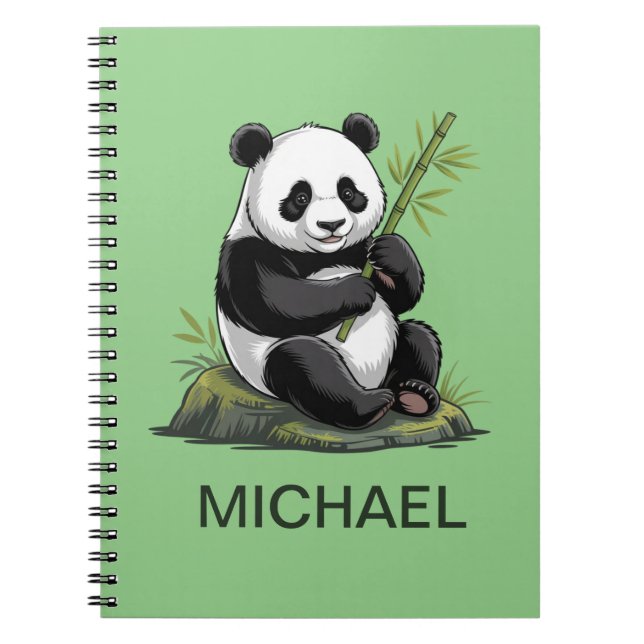 Carnet Ourson panda mignon personnalisé verdure bambou (Devant)
