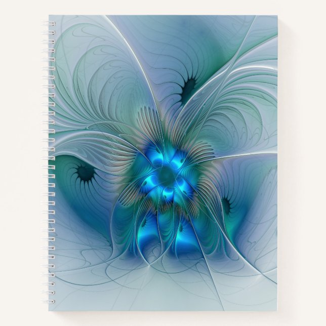 Carnet Ovations debout, fractale abstraite bleu turquoise (Devant)