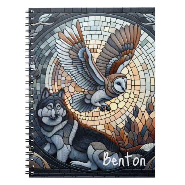 Carnet Owl et Wolf Mosaic Ai Art Personnalisé (Devant)