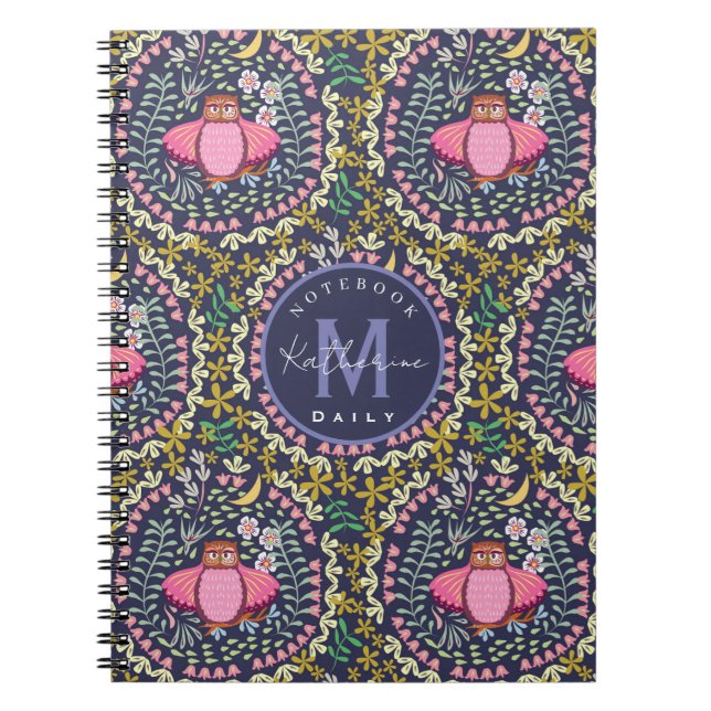 Carnet Owl Folk Navy (Devant)