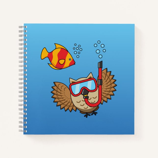 Carnet Owl with Snorkel Mask and Tropical Fish (Devant)