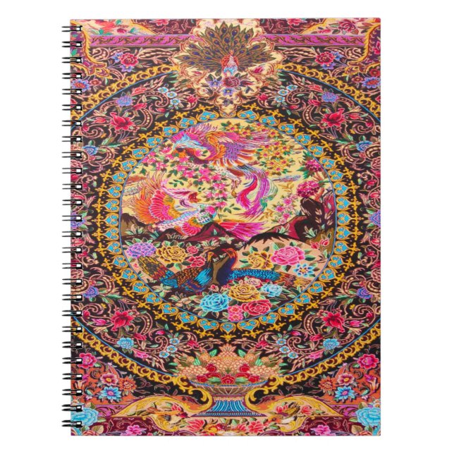 Carnet Pacock bleu or rose Fleurs florales persanes (Devant)