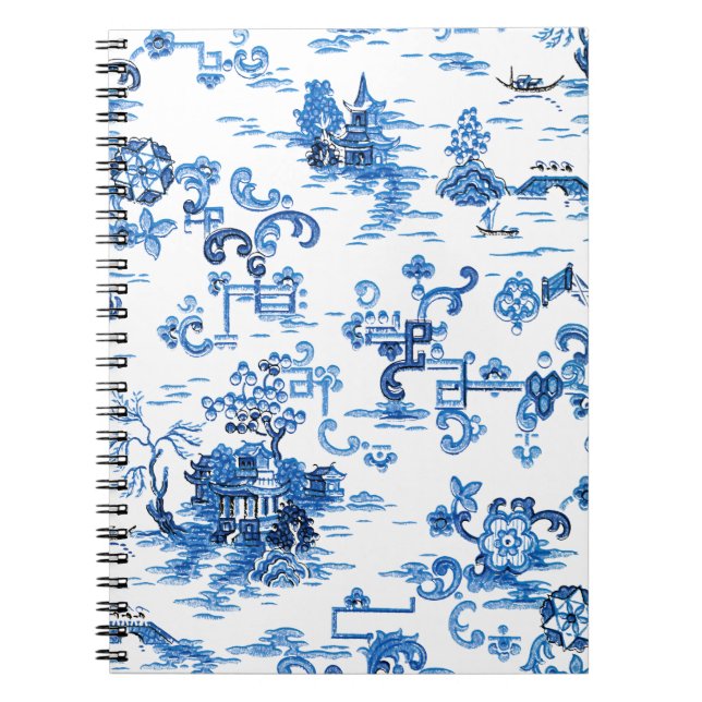 Carnet Pagode Vintage classique bleue et blanche Chinoise (Devant)