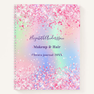 Carnet Paillet holographique rose blush nom entreprise