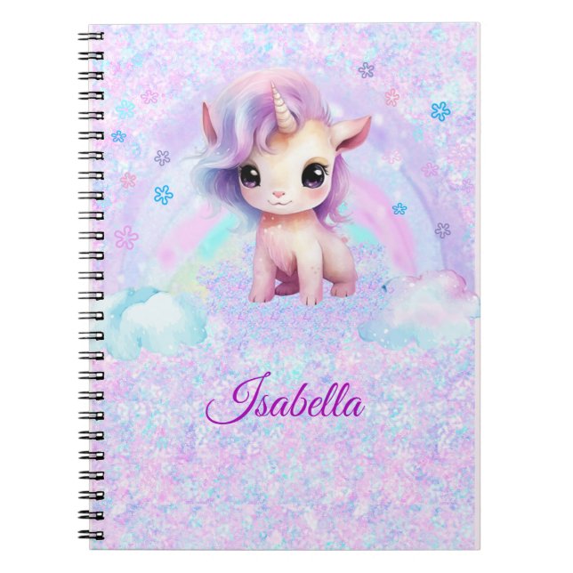 Carnet Pailleté à Design Licorne Personnalisé (Devant)