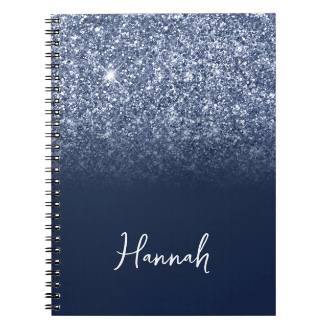 Carnet Pailleté Bleu Poussiéreux Ombré Navy Nom Script (Devant)