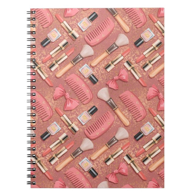 Carnet Pailleté motif cosmétiques rose  (Devant)