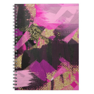 Carnet Pailleté Or Noir Rose Pinceau Moderne Glam Grunge