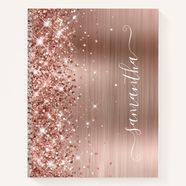 Carnet Pailleté Or Rose Moderne Signature Féminine (Devant)