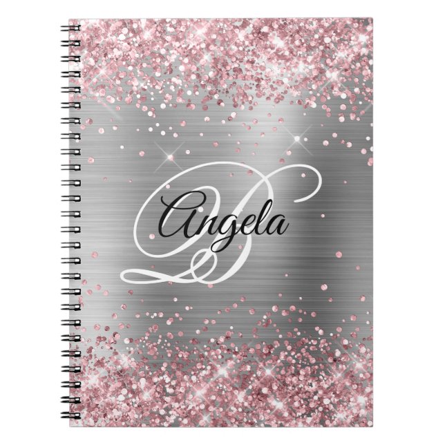Carnet Pailleté Rose Clair Monogramme Métallisé Argenté É (Devant)