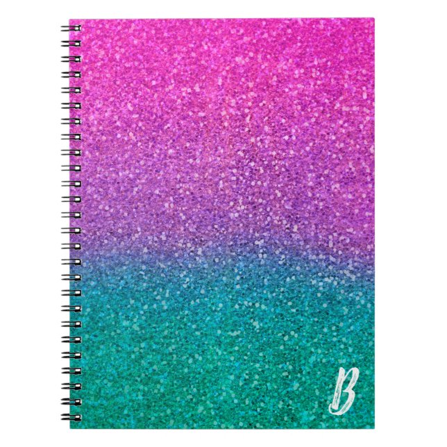 Carnet Pailleté Rose Turquoise Aqua Bleu Et Violet (Devant)