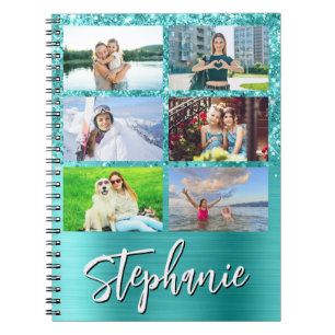Carnet Pailleté Turquoise Bleu Glam 6 Photo Collage