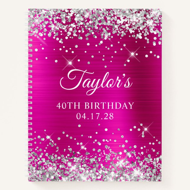 Carnet Paillettes Argent Rose Chaud Feuille 40e Anniversa (Devant)