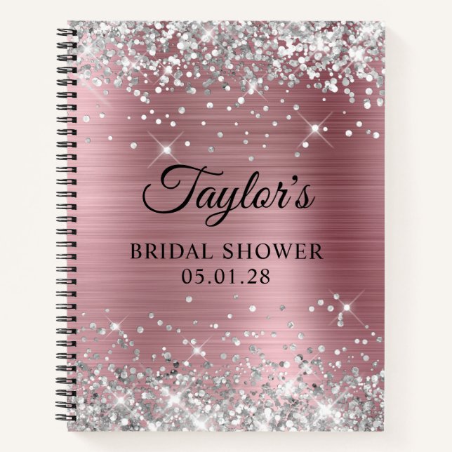 Carnet Paillettes Argent Rose Clair Feuille de Mariage In (Devant)