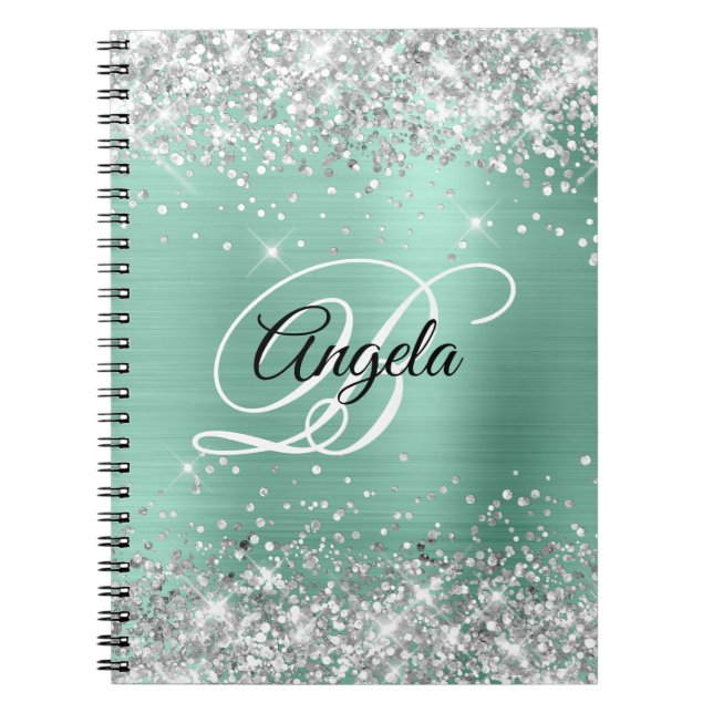 Carnet Paillettes Argentées Clair Turquoise Métallisé Mon (Devant)