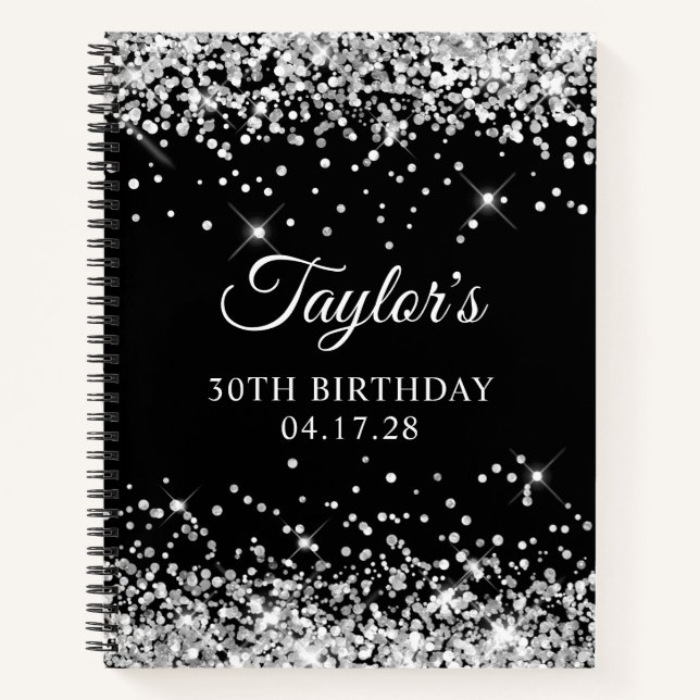 Carnet Paillettes argentées et 30e anniversaire noir (Devant)
