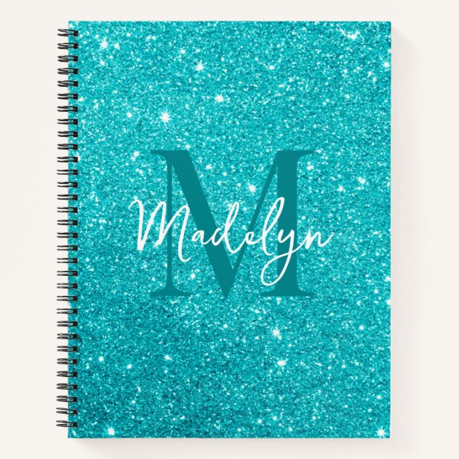 Carnet paillettes Blue monogramme prénom féminin (Devant)