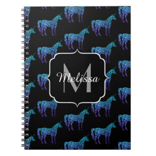 Carnet Paillettes de licorne motif ombré bleu aqua Monogr