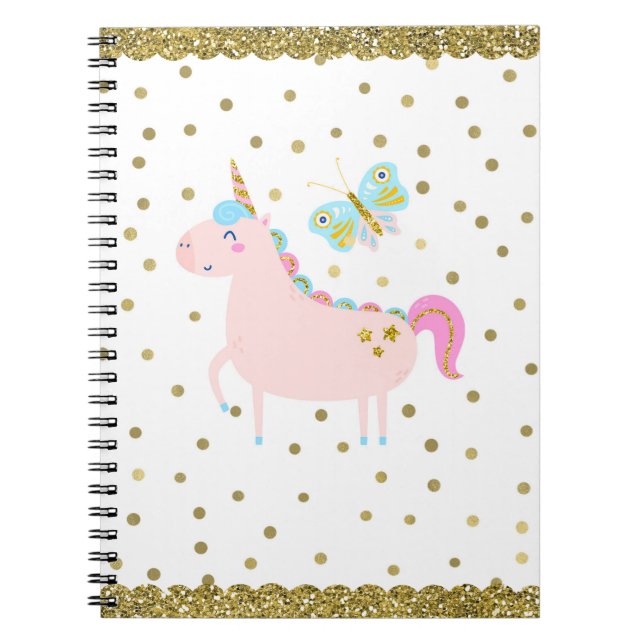 Carnet Paillettes de Licorne Rose et Or Filles Points de  (Devant)