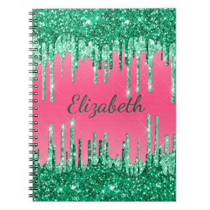 Carnet Paillettes de monogramme gouttes rose vert tendanc