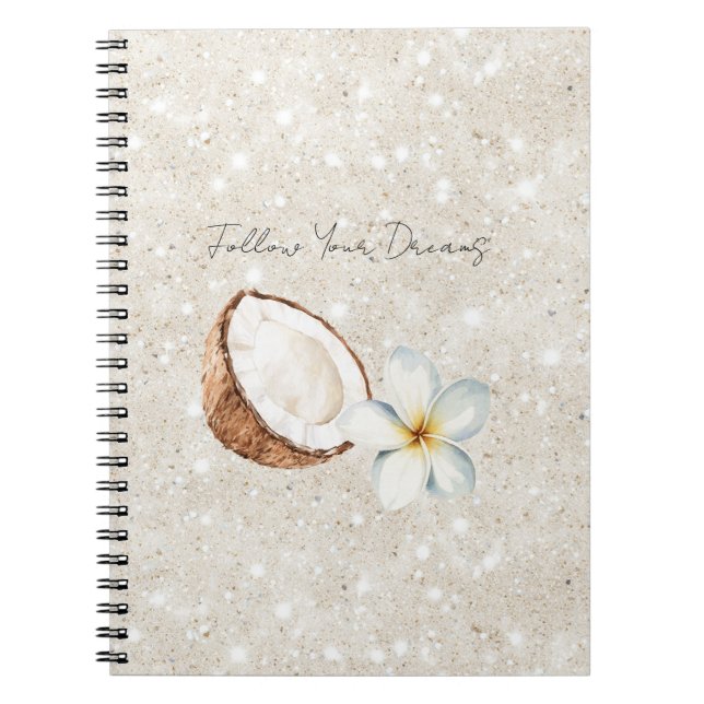 Carnet Paillettes de sable de fleur de plumeria de noix d (Devant)