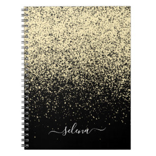 Carnet Paillettes d'or noir Girly Monogramme