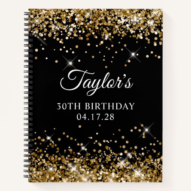 Carnet Paillettes dorées et 30e anniversaire noir (Devant)