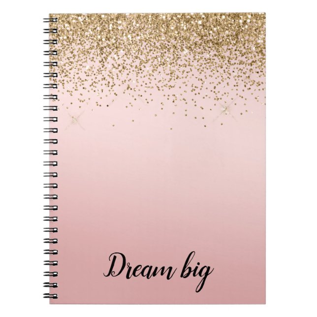 Carnet Paillettes dorées glamour scintillantes rose ombré (Devant)